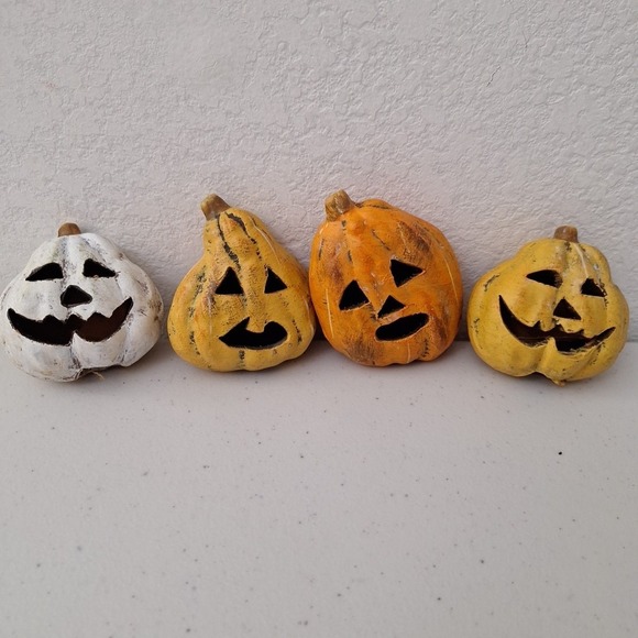 Vtg Inspired Halloween Creepy Pumpkin Heads 3" Primitive Handmade Folk Art Decor - Picture 2 of 6